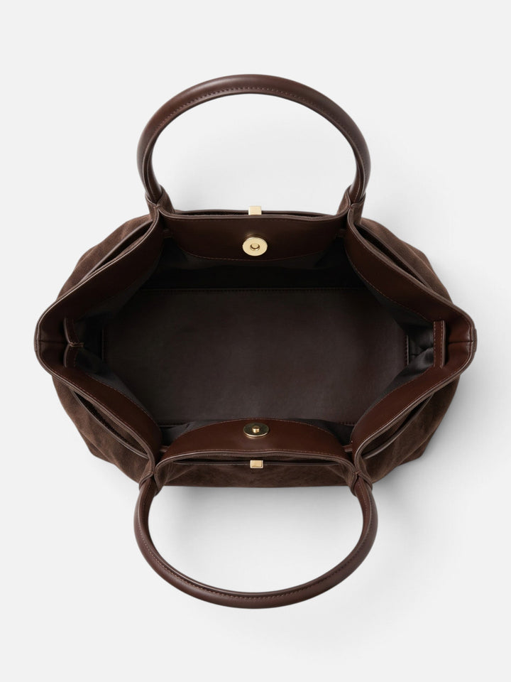 Women's Faux Suede Shoulder Tote with Belt Detail