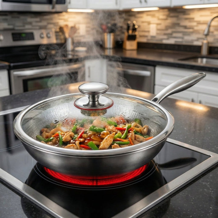 Hammered Titanium Wok Pan with Flat Base