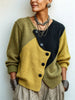 Women's Knit Sweater with Asymmetric Buttons in Colour-Block Style