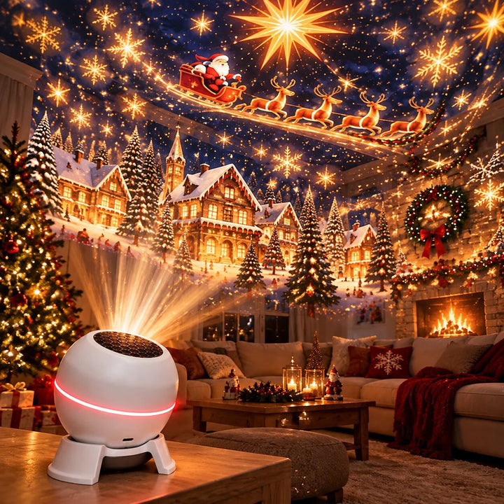 Christmas Light Projector with Animated Festive Patterns, USB-Powered