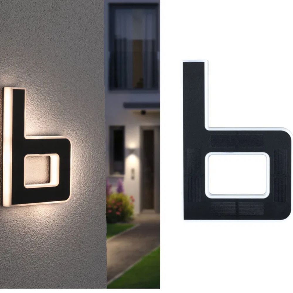Solar-lit house number with LED and dusk sensor