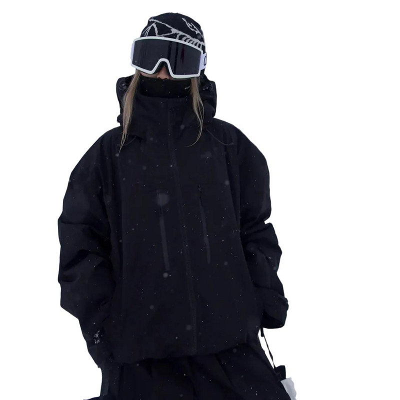 Unisex Snow Jacket with Hood, Zip Pockets and Drawstring Hem