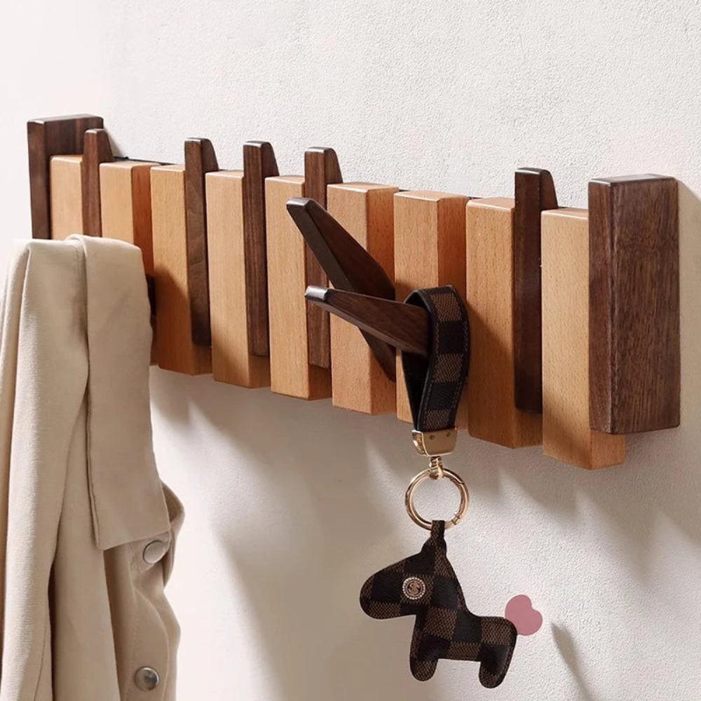 Wall Coat Rack with Wooden Folding Hooks Space Saving Entryway Organizer