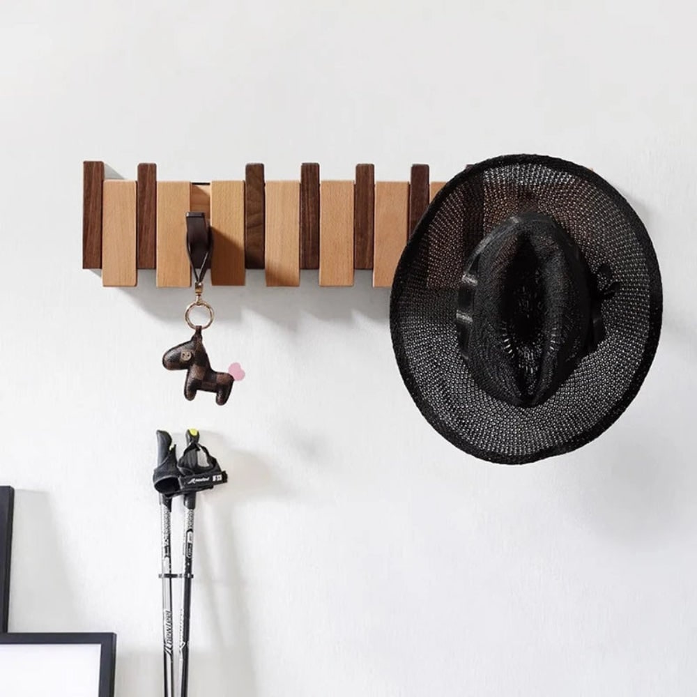 Wall Coat Rack with Wooden Folding Hooks Space Saving Entryway Organizer