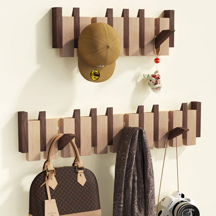 Wall Coat Rack with Wooden Folding Hooks Space Saving Entryway Organizer
