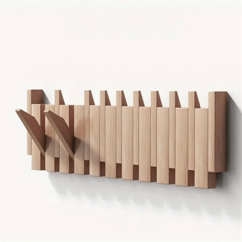 Wall Coat Rack with Wooden Folding Hooks Space Saving Entryway Organizer