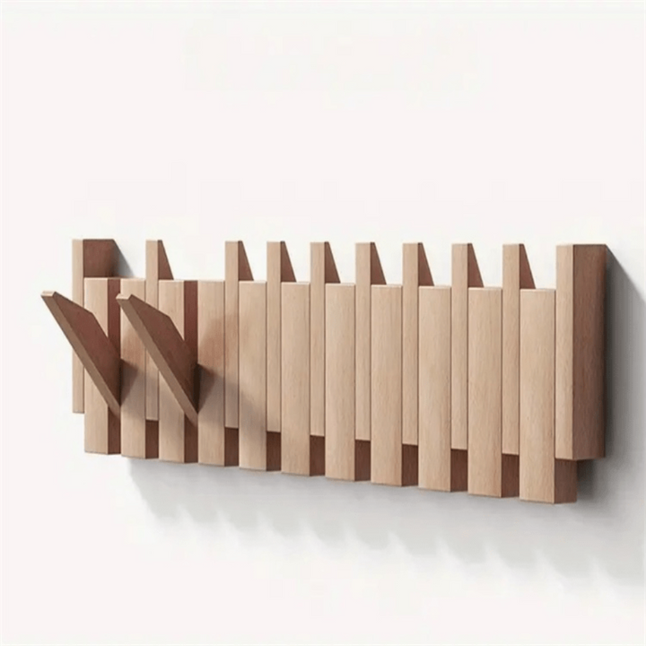 Wall Coat Rack with Wooden Folding Hooks Space Saving Entryway Organizer