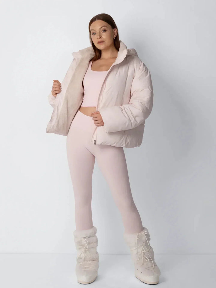 Women's Cropped Quilted Jacket with Removable Hood and Fleece Lining