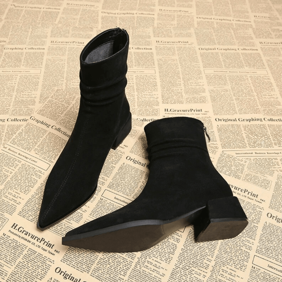 Women's Suede Boots with Pointed Toe and Block Heel