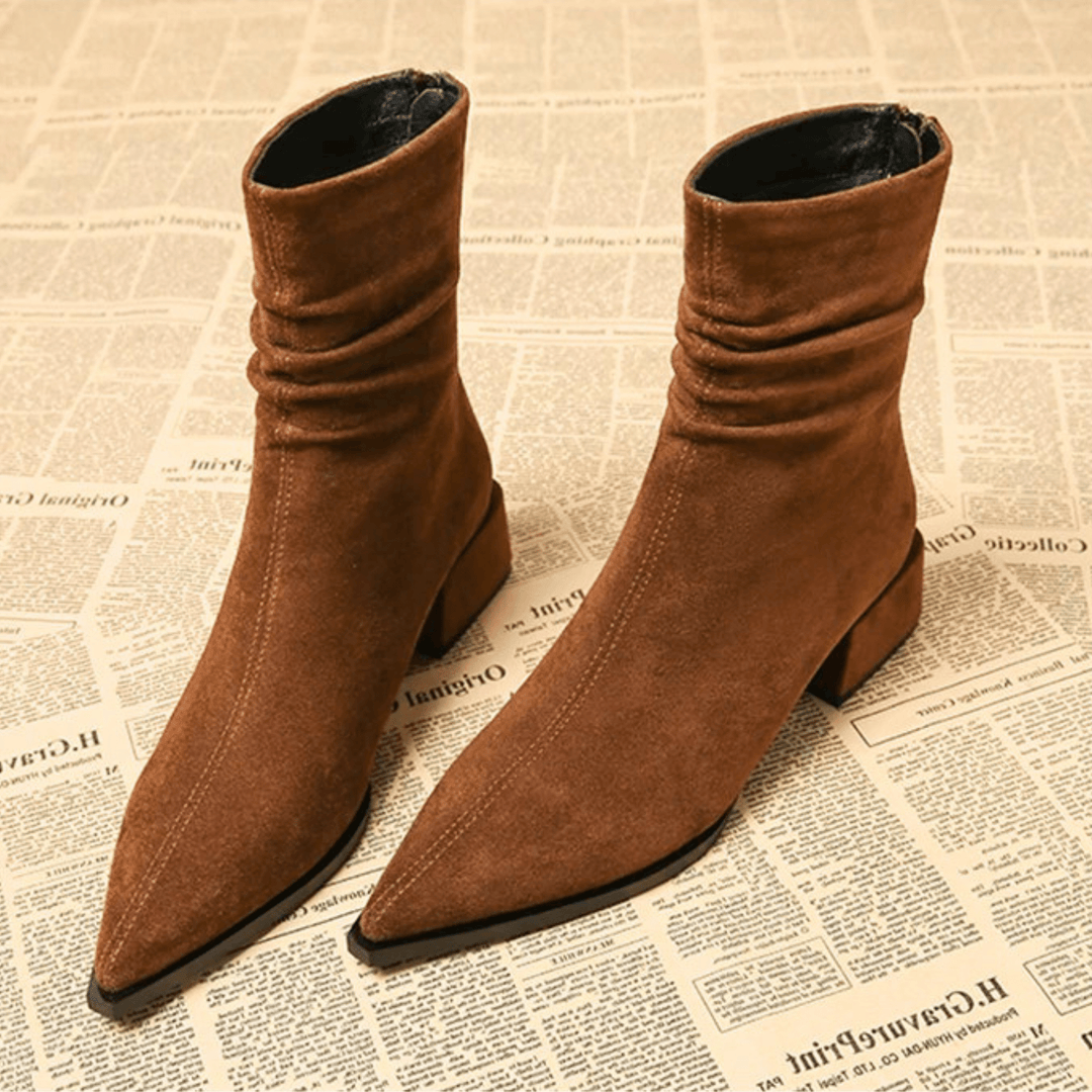 Women's Suede Boots with Pointed Toe and Block Heel