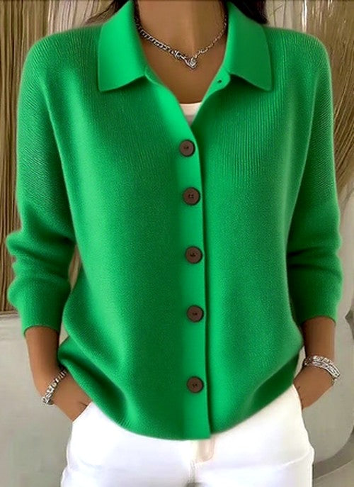 Women's Knit Cardigan with Button Placket and Relaxed Collar