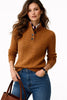 Women's Cable Knit Sweater with Polo Neck and Buttons – Knitted Pullover