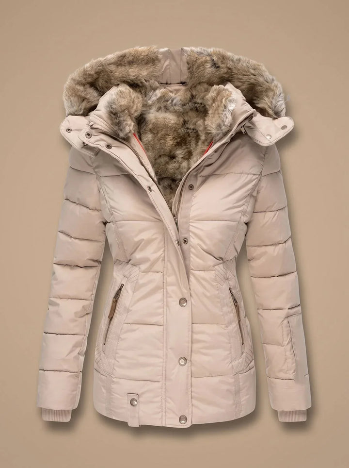 Women's puffer coat faux-fur hooded quilted winter