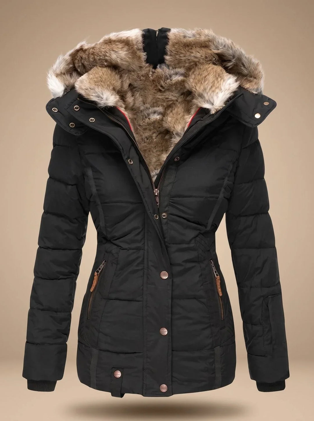 Women's puffer coat faux-fur hooded quilted winter