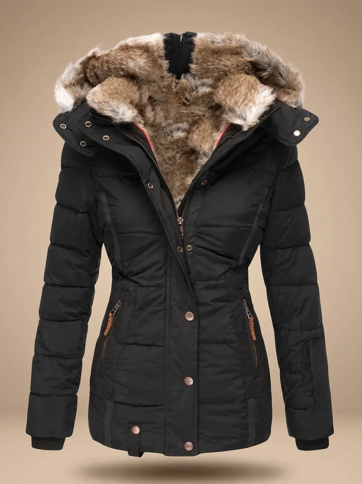 Women's puffer coat faux-fur hooded quilted winter