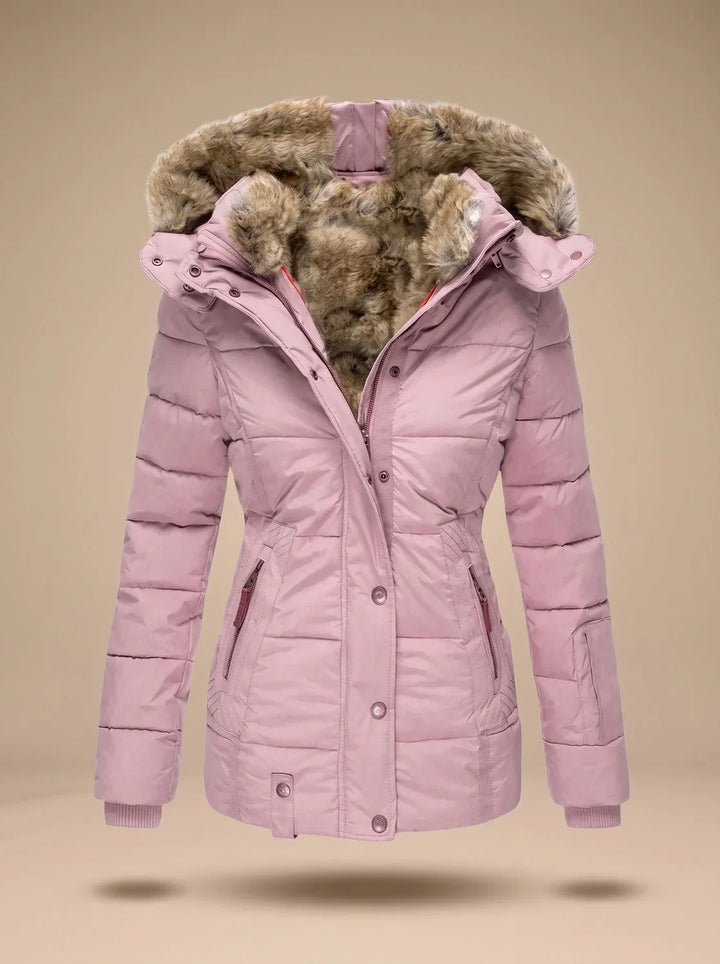 Women's puffer coat faux-fur hooded quilted winter