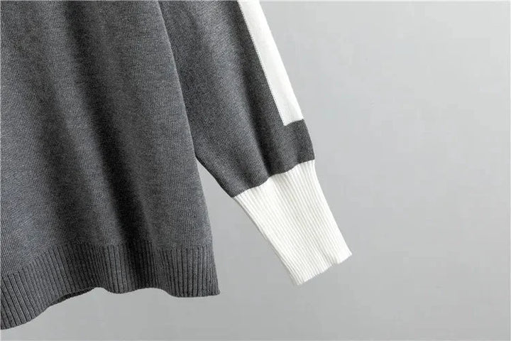 Women's knit colour-block tracksuit with mock-neck and tapered-leg pants