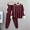 Women's knit colour-block tracksuit with mock-neck and tapered-leg pants