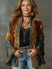 Women's ornate velvet boho kimono denim jacket with wide bell sleeves