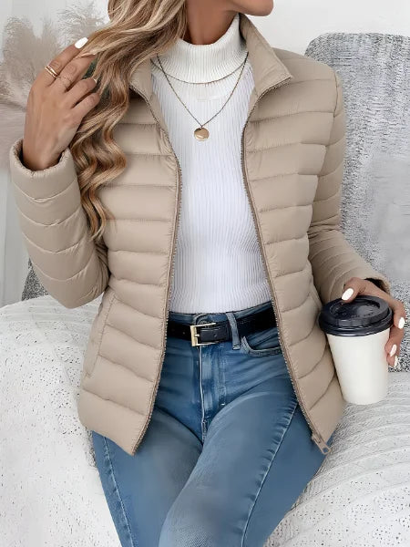 Women's quilted puffer jacket stand collar lightweight