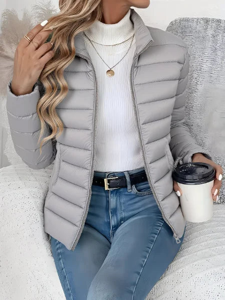 Women's quilted puffer jacket stand collar lightweight