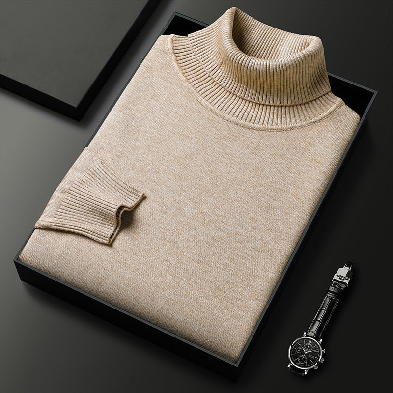 Men's cashmere-blend roll-neck sweater with ribbed trim
